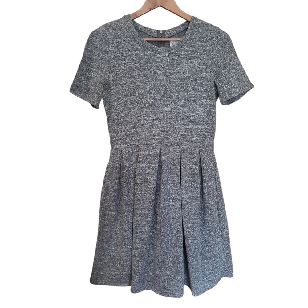 Women's J. Crew Hi-Line Fit And Flare Grey Dress Medium Short Sleeve